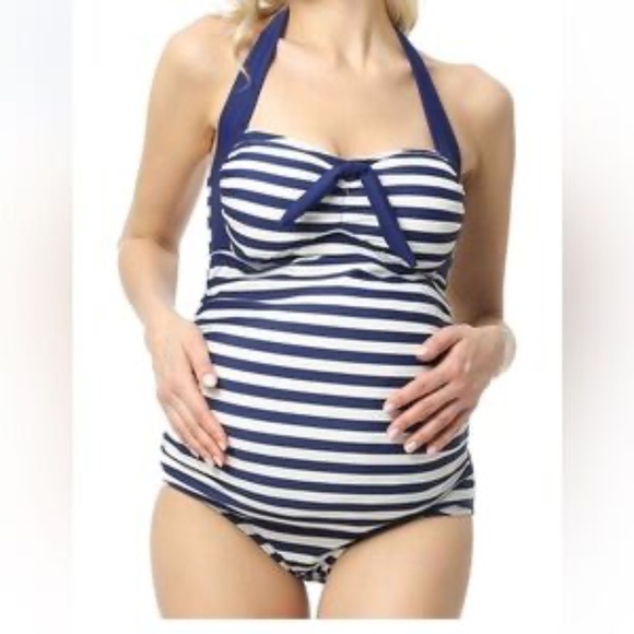 Kim & Kai Maternity Swim Striped One Piece Swim - Picture 1 of 8